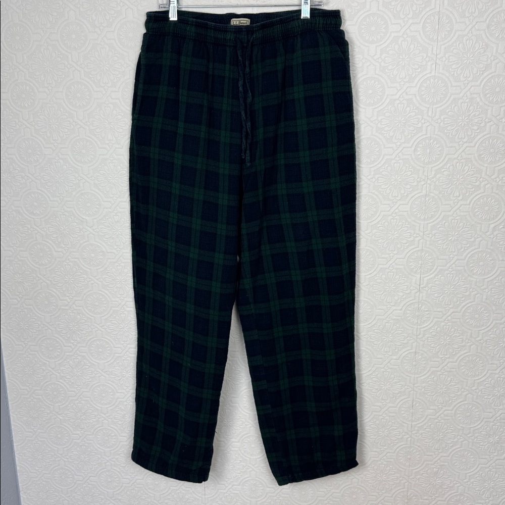L.L. Bean Fleece Lined Pants Green Blue Flannel Lounge Pants Large Tall Plaid